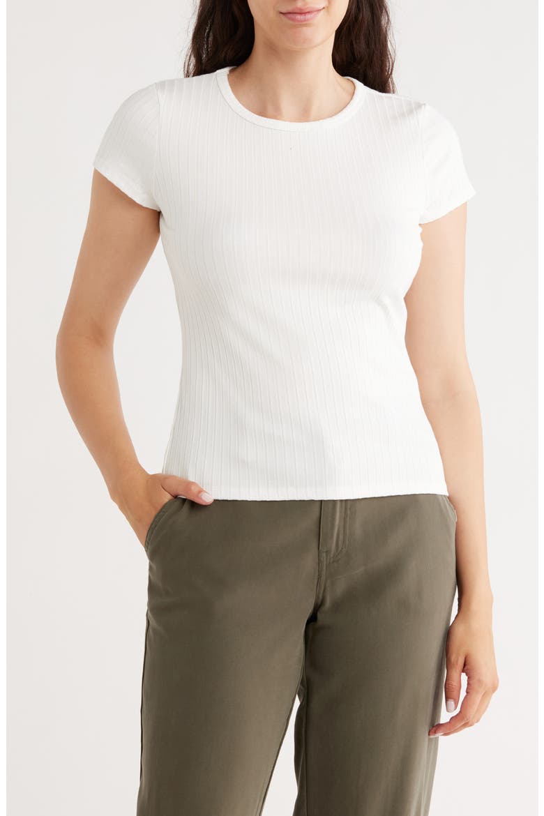 Crewneck Cap Sleeve Rib Top, Main, color, BONE