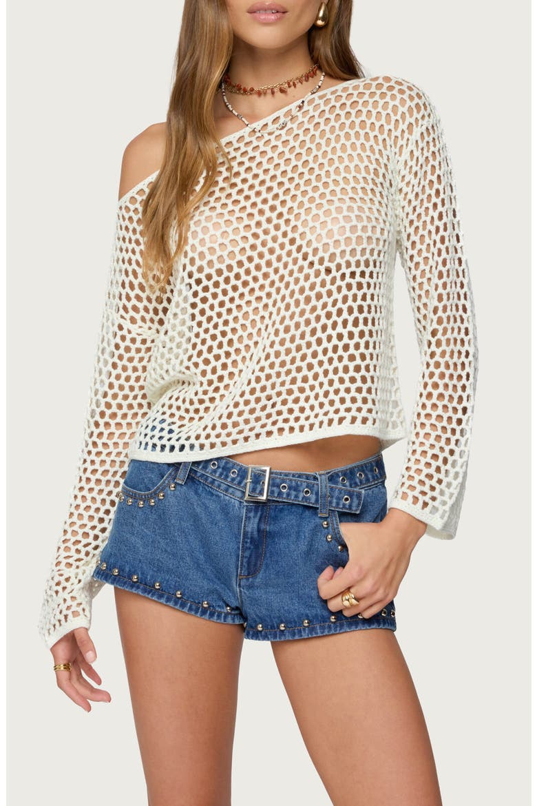 Kalley Off the Shoulder Long Sleeve Mesh Top, Main, color, CREAM