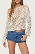EDIKTED Kalley Off the Shoulder Long Sleeve Mesh Top