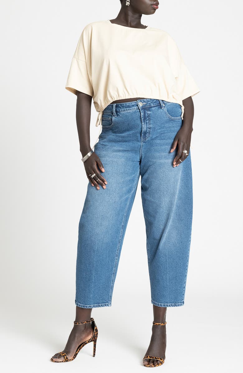 ELOQUII Drawstring Waist Crop Stretch Cotton T-Shirt, Alternate, color, 