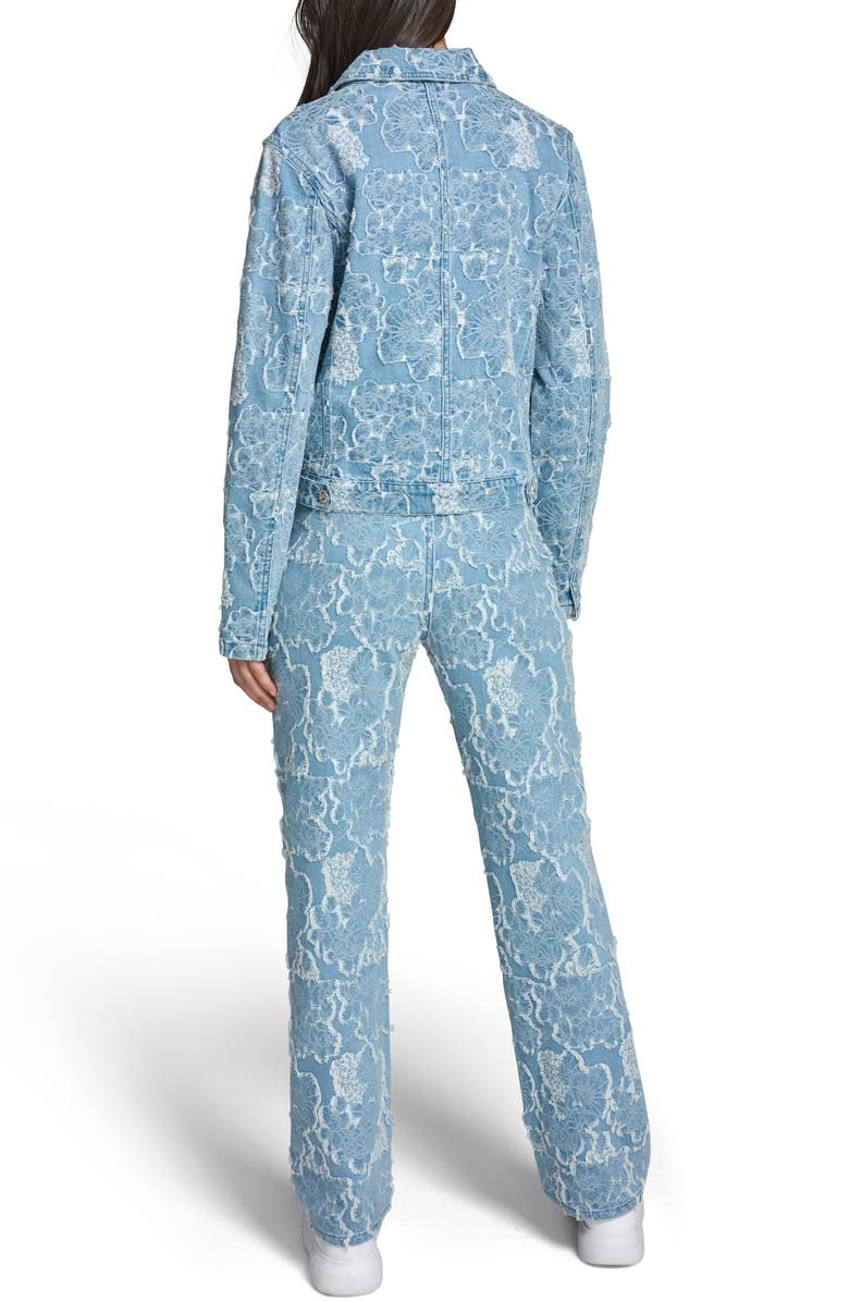 KARL LAGERFELD PARIS Floral Jacquard Denim Jacket, Alternate, color, Sky Blue