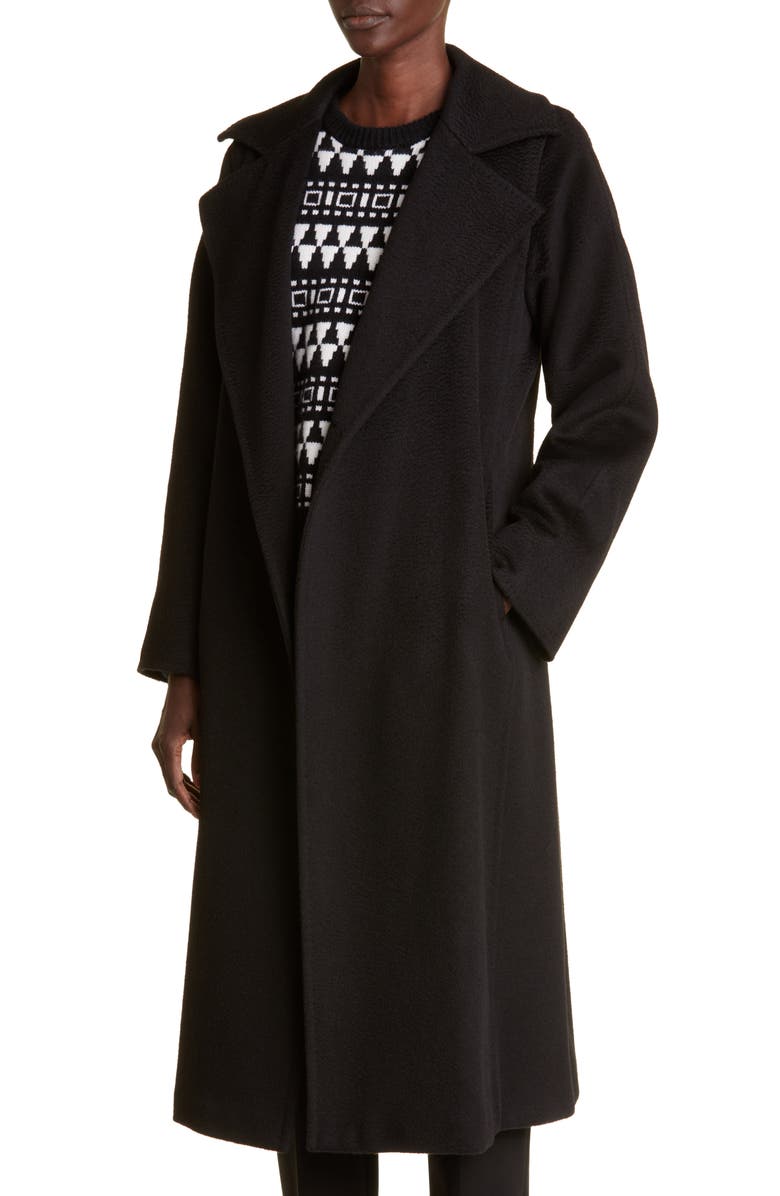 Max Mara Manuela Camel Hair Wrap Coat, Alternate, color, Black