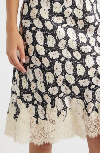 Elowette Floral Lace Hem Silk Skirt