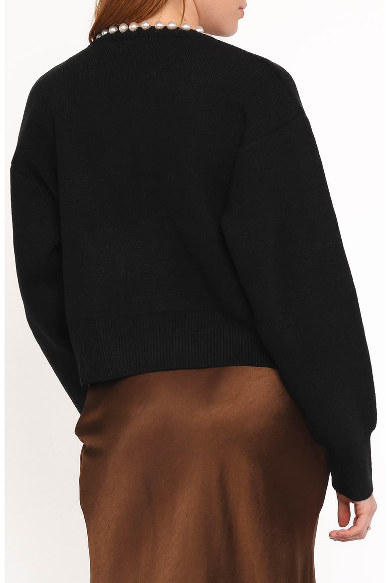 Bloom Faux Pearl Trim Cardigan, Alternate, color, BLACK