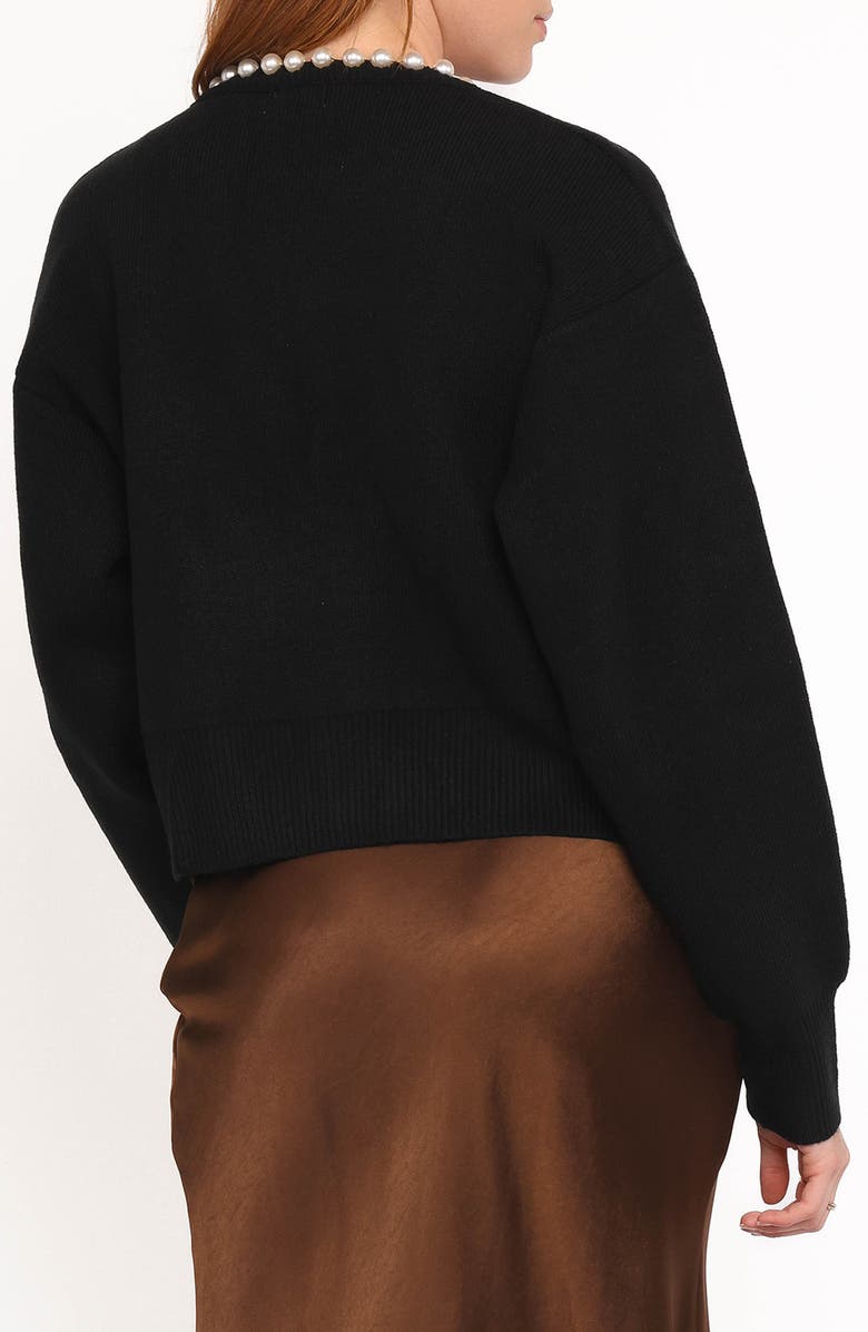 Petal & Pup Bloom Faux Pearl Trim Cardigan, Alternate, color, Black