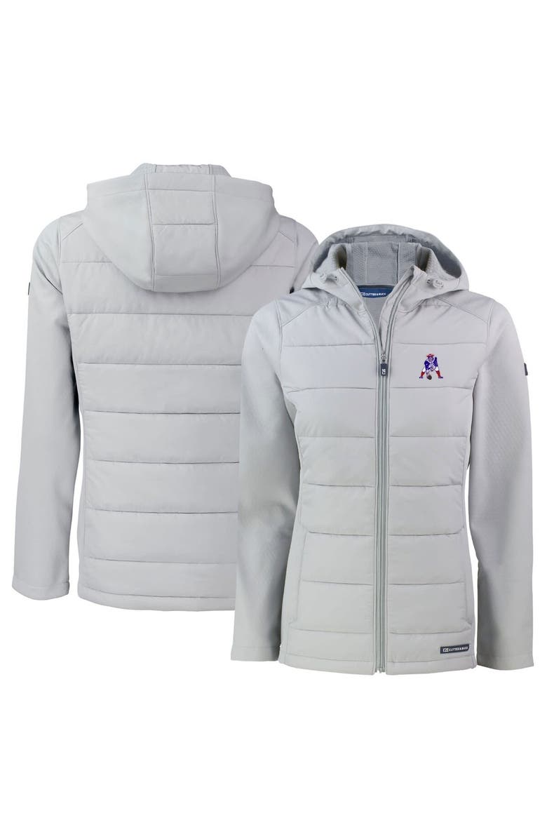 Cutter & Buck Women's Cutter & Buck  Gray New England Patriots Throwback Evoke Hybrid Eco Softshell Recycled Full-Zip Hoodie Jacket, Main, color, 