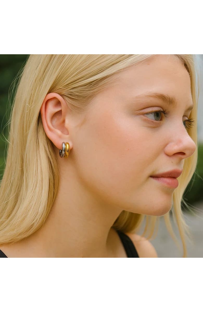 Hollywood Sensation Fusion Glow Mixed Metal Two Tone Huggie Earrings, Alternate, color, Gold/ Silver