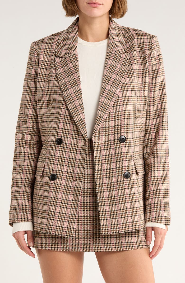 French Connection Plaid Double Breasted Blazer, Main, color, Pink/ Camel