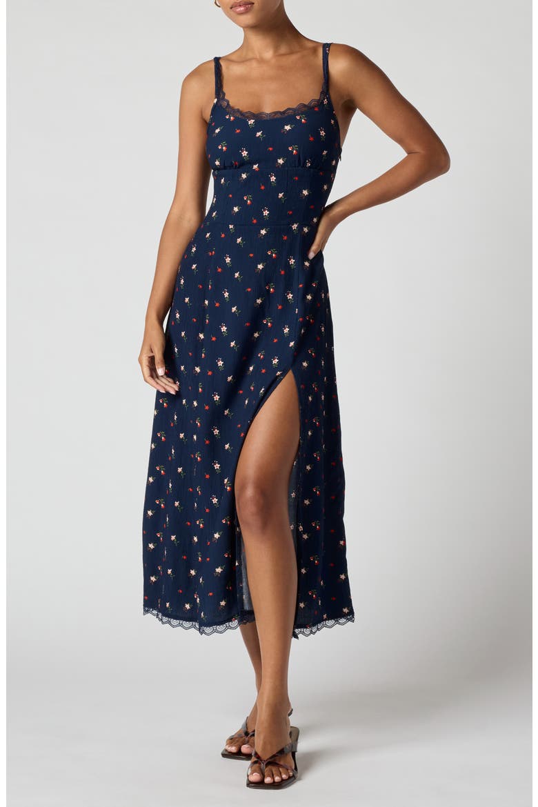 Lace Trim Slipdress, Main, color, NAVY TULIPS