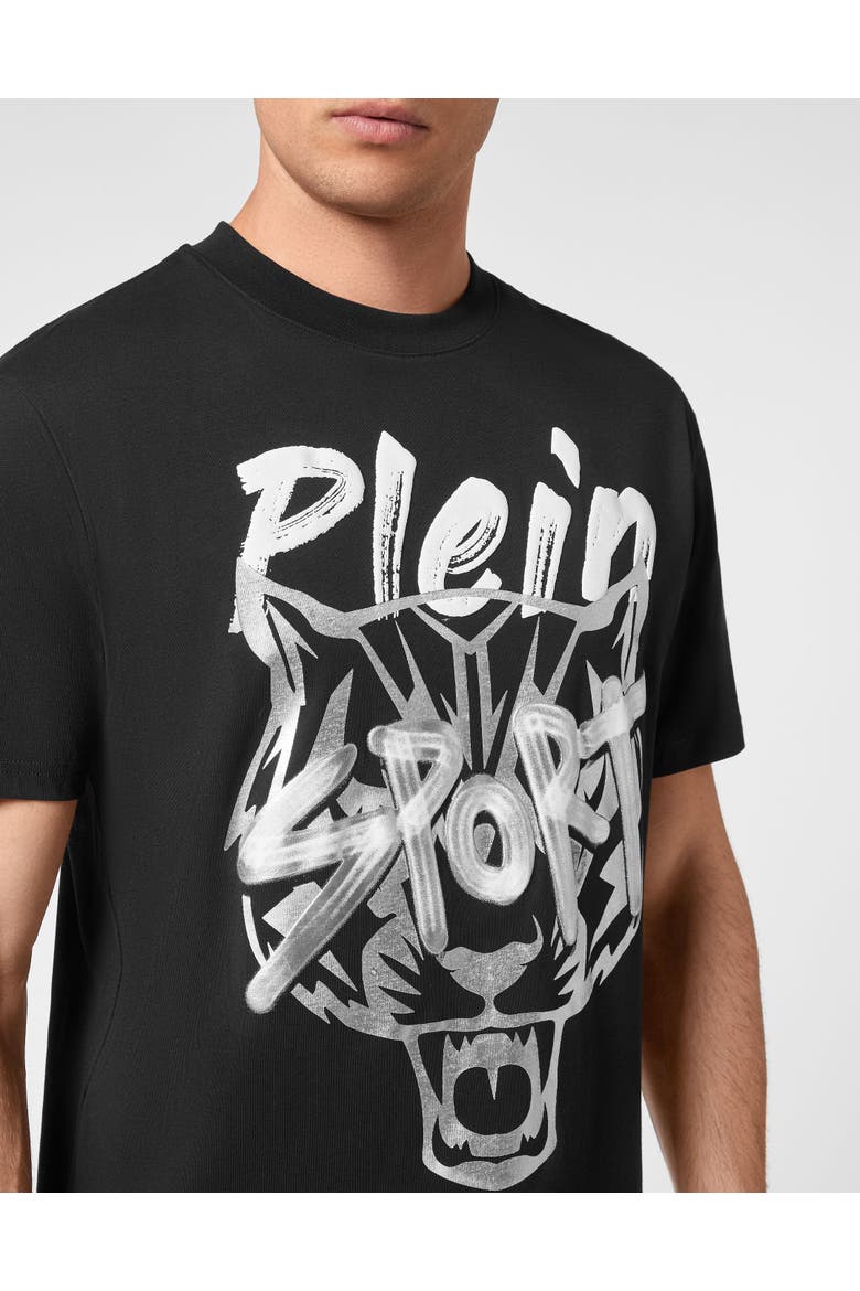 T-Shirt Round Neck Tiger Men, Alternate, color, black/white