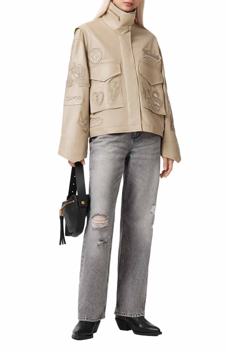 AllSaints Logo Patch Jacket, Alternate, color, Taupe Brown