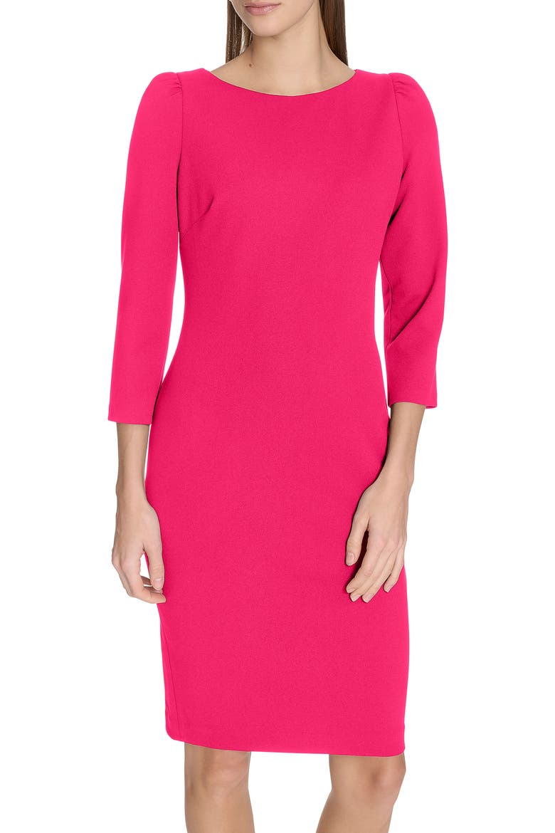 Three-Quarter Sleeve Scuba Crepe Sheath Dress, Alternate, color, WATERMELON