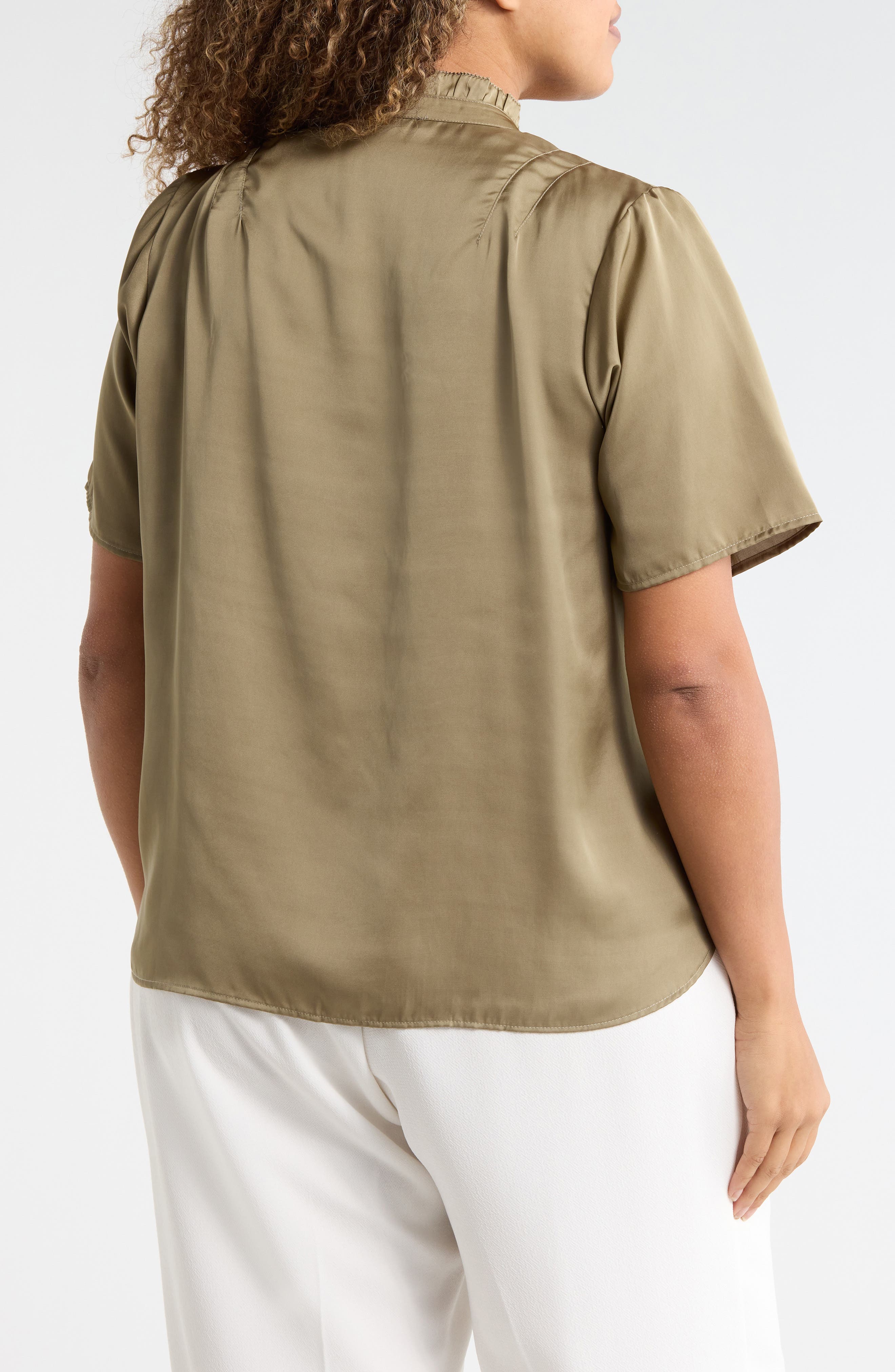 Ruffle Split Neck Short Sleeve Top - image 4