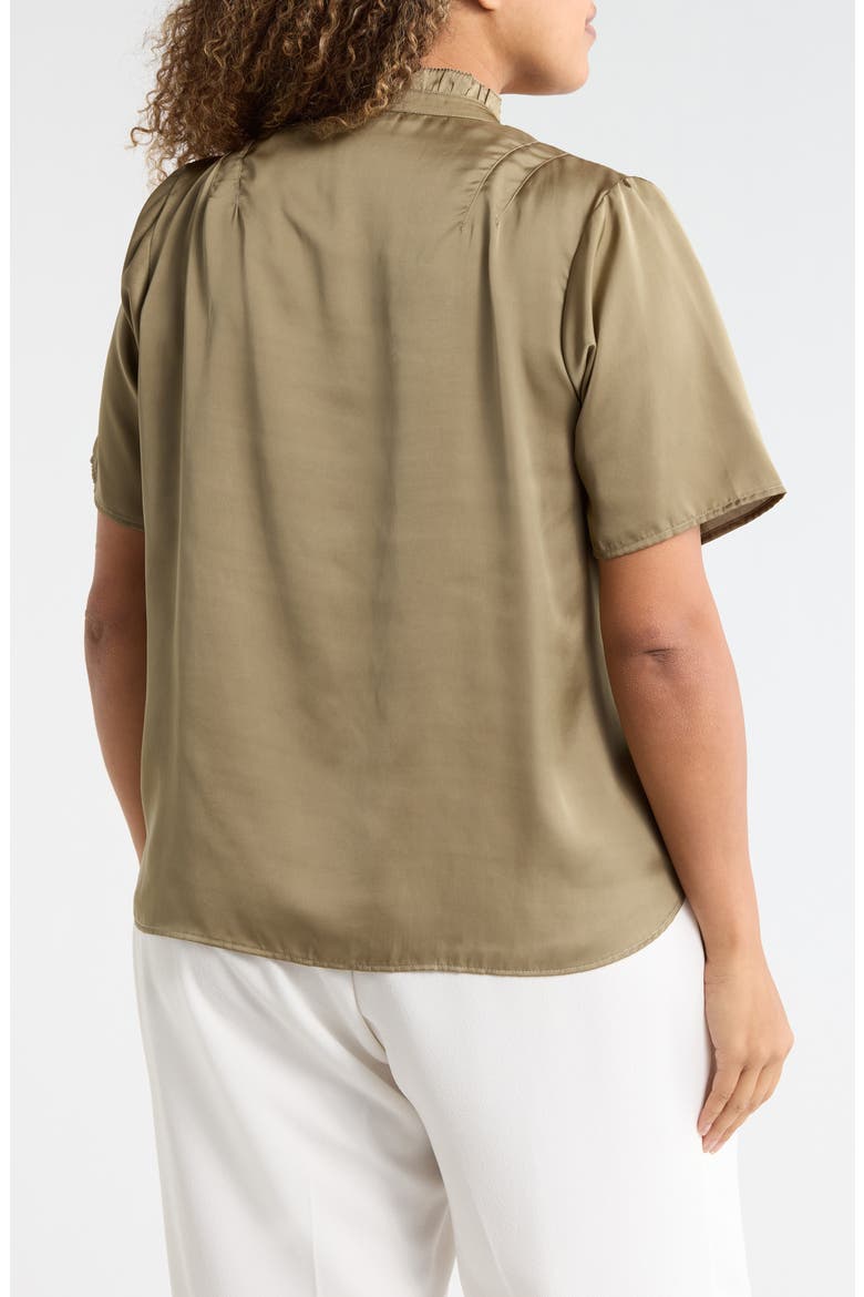 Ruffle Split Neck Short Sleeve Top, Alternate, color, LIGHT OLIVE