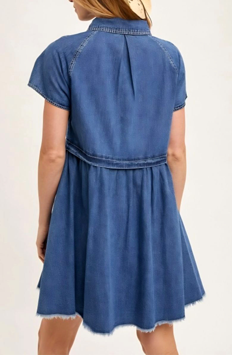 Knit and Lounge Button-Down Denim Mini Dress, Alternate, color, Denim Blue