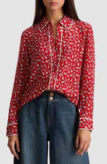 Alice + Olivia Willa Chess Piece Print Silk Button-Up Shirt