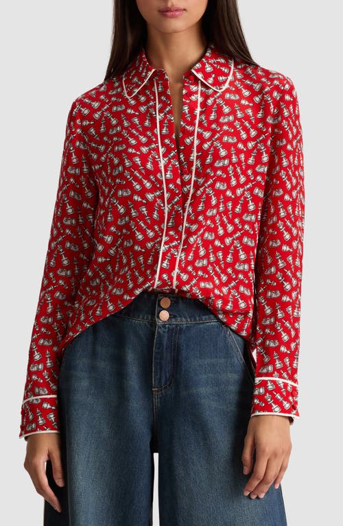 Alice And Olivia Chess-print Piped Shirt In Red