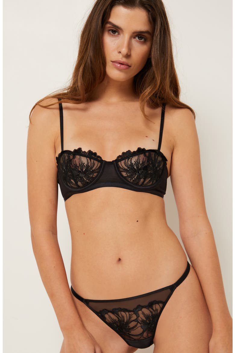 Amaryllis Embroidered Thong, Alternate, color, BLACK