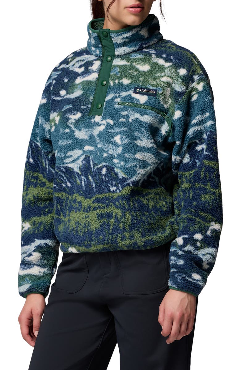 Columbia Helvetia II Print Crop Fleece Pullover, Alternate, color, Everblue Sisters Rain Forest