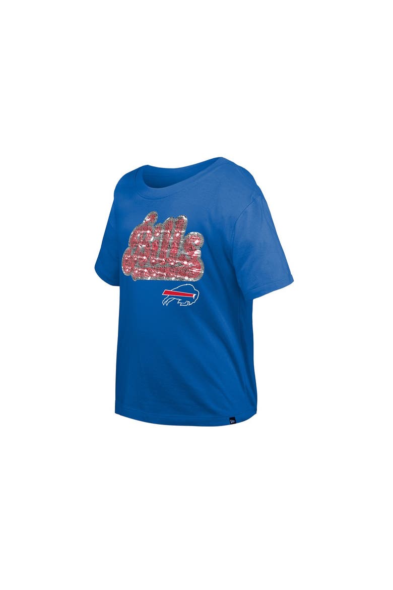 Girls Youth New Era  Royal Buffalo Bills Flip Sequin Boxy T-Shirt, Alternate, color, Royal