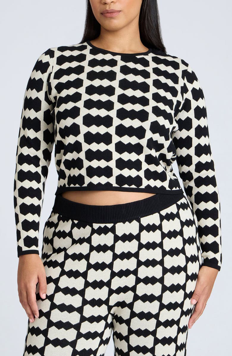 ELOQUII Intarsia Crewneck Crop Sweater, Main, color,