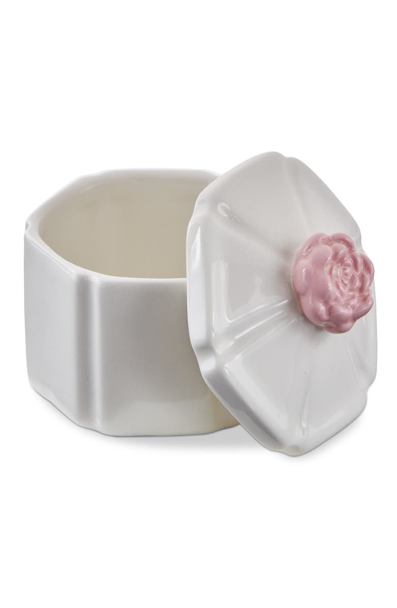tag Hex Flower Lidded Trinket Box White Multi Earthenware Everyday, Alternate, color, White
