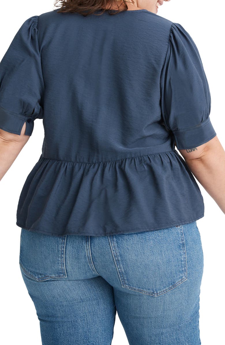 Madewell Drapeweave Puff Sleeve Peplum Top, Alternate, color, 