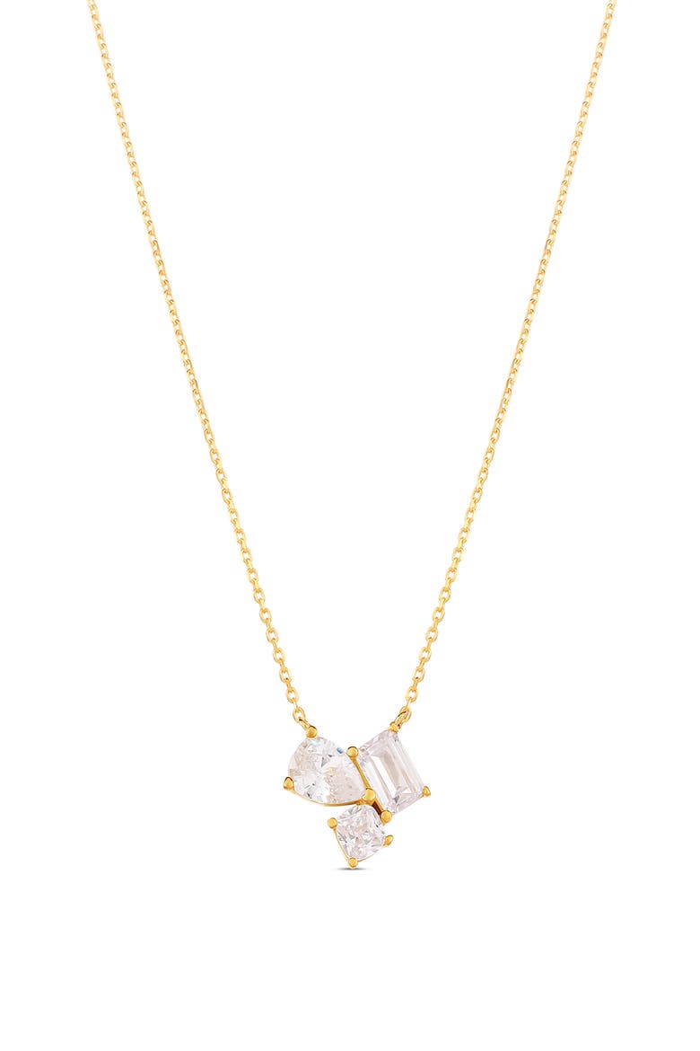 Cubic Zirconia 3-Stone Pendant Necklace, Main, color, GOLD