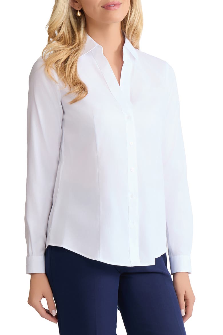 Solid Button-Up Cotton Shirt, Alternate, color, WHITE