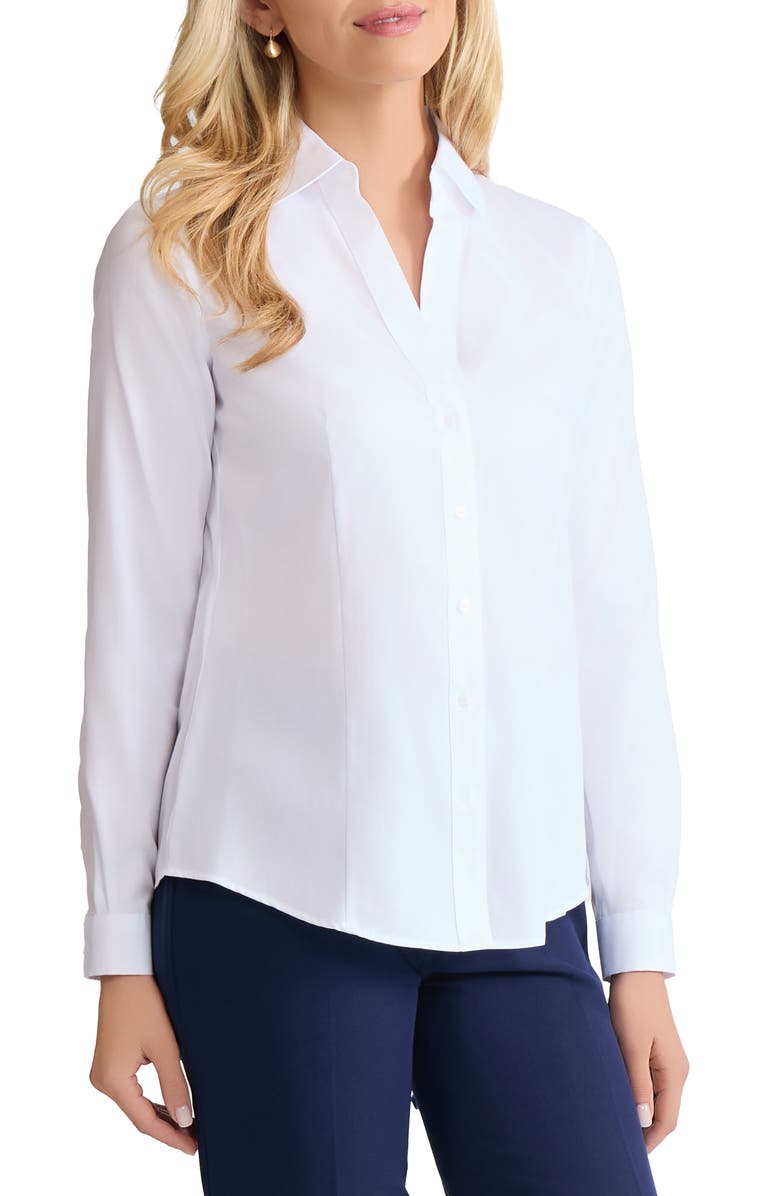Jones New York Solid Button-Up Cotton Shirt, Alternate, color, White