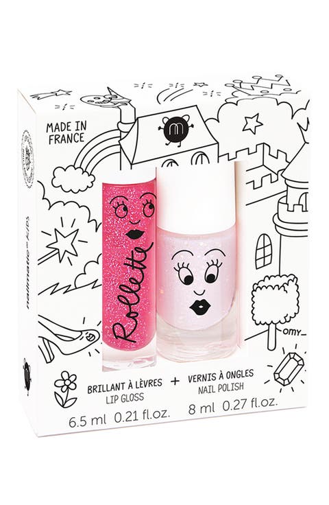 Kids' Polly Glitter Nail Polish & Rollette Lip Gloss Set