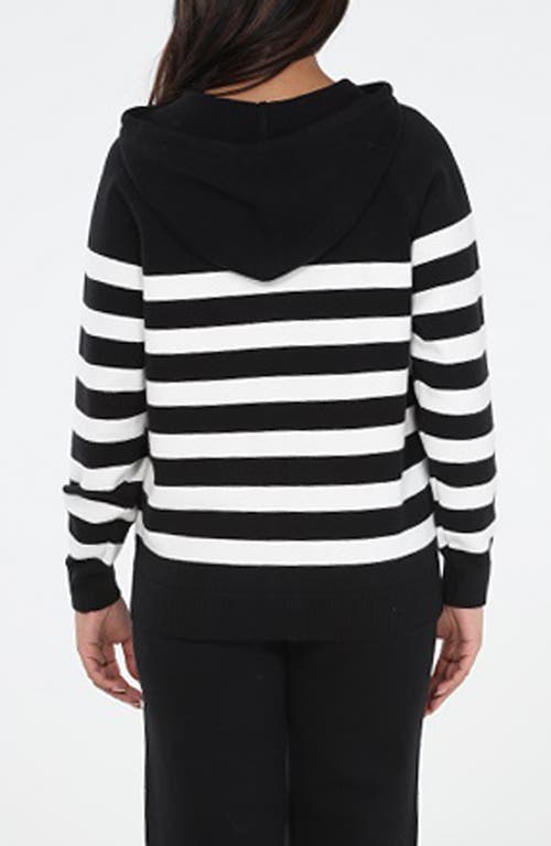 Rain And Rose Stripe Knit Hoodie In Black