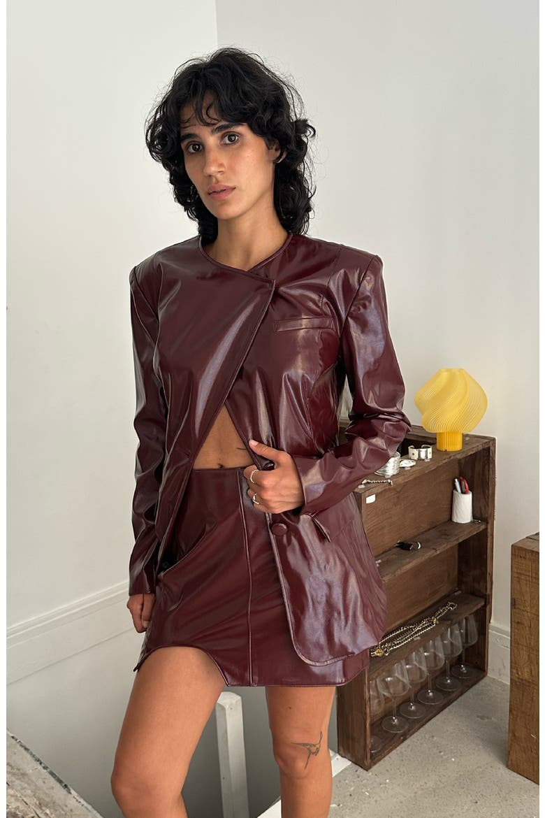 Patent Mini Skirt, Alternate, color, Maroon