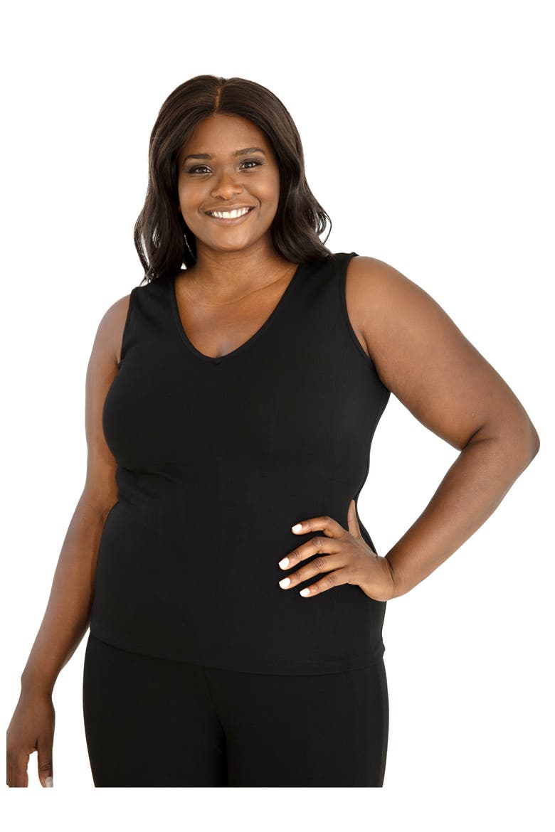Fitted V-Neck Shell, Alternate, color, BLACK