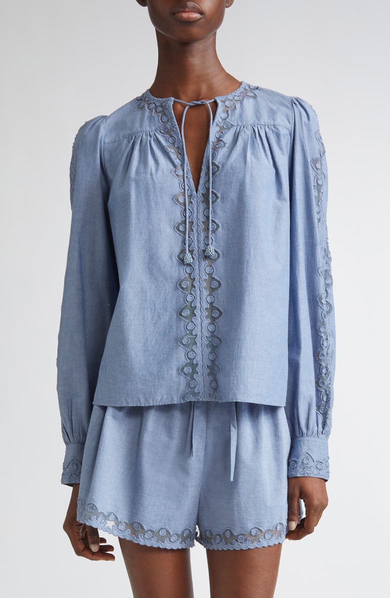 Ulla Johnson Kady Appliqué Top, Main, color, Chambray