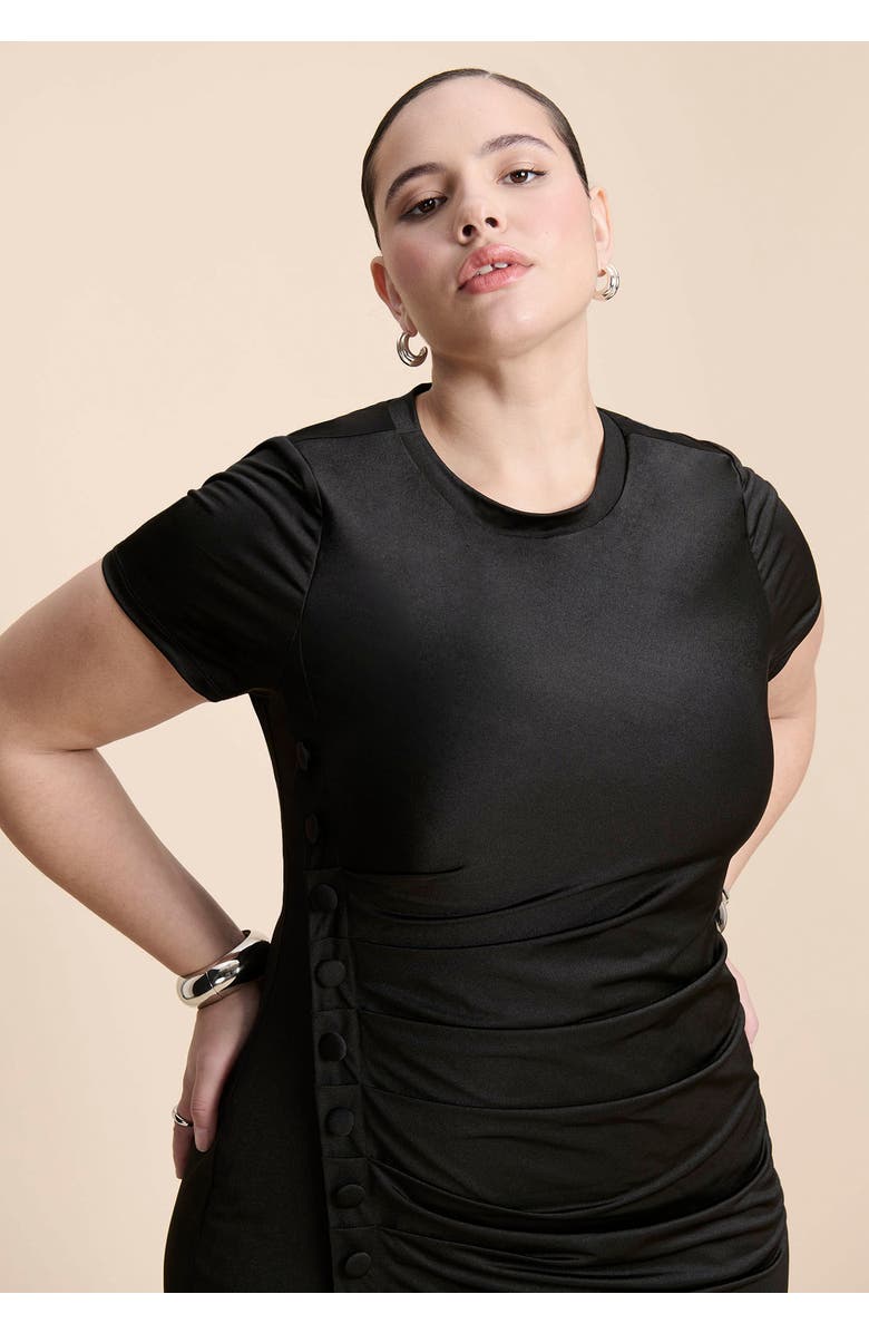 ELOQUII Slinky Dress W Buttons, Alternate, color, Black Onyx