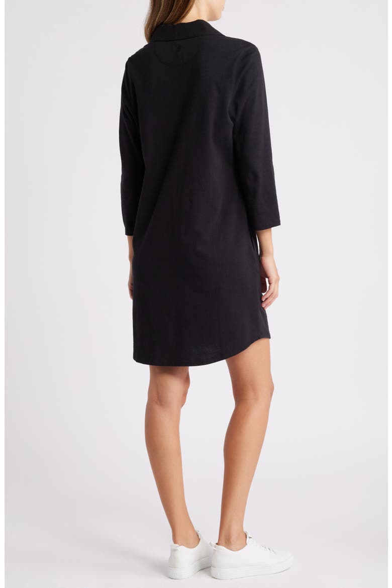 Ashby Isles Long Sleeve Cotton Jersey Polo Dress, Alternate, color, BLACK