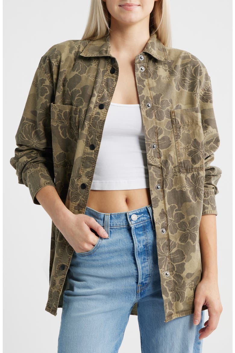 Paradise Camo Cotton Button-Up Shirt, Main, color, KHAKI