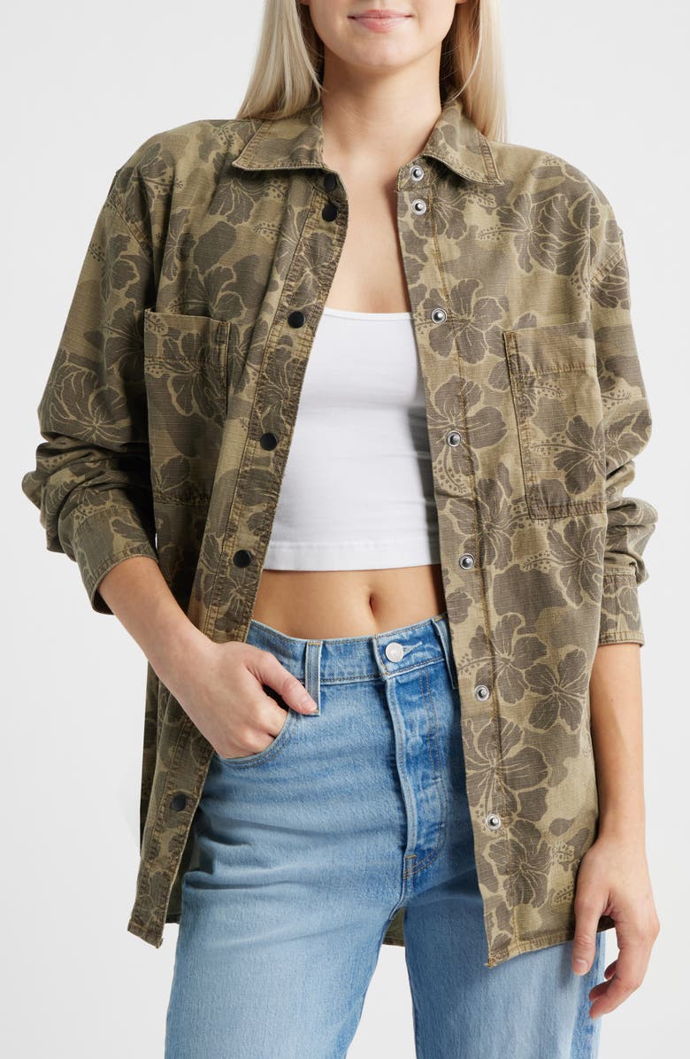 Rip Curl Paradise Camo Cotton Button-Up Shirt, Main, color, Khaki