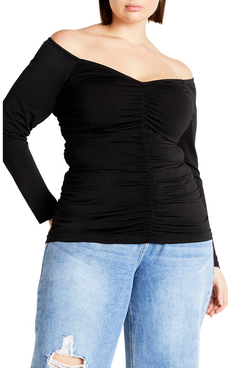 Sally Ruched Off the Shoulder Top, Main, color, BLACK