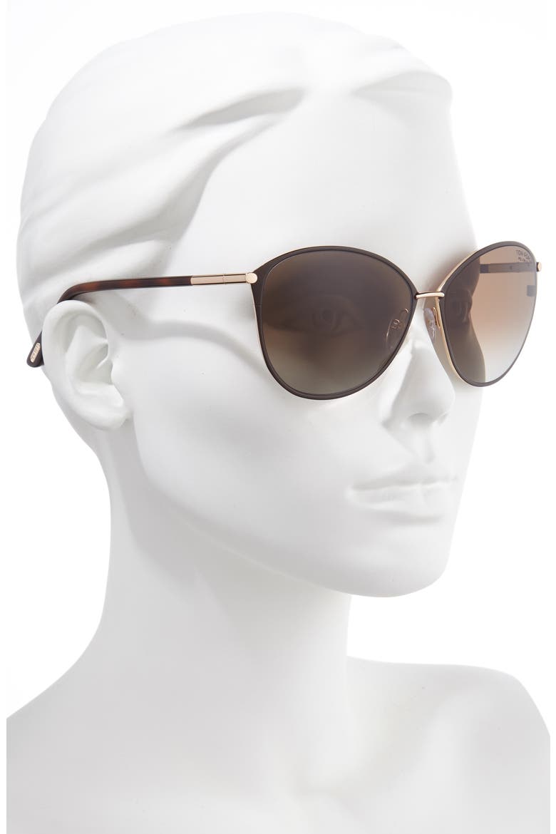 Penelope 59mm Gradient Polarized Cat Eye Sunglasses, Alternate, color, SHINY ROSE GOLD/ BROWN