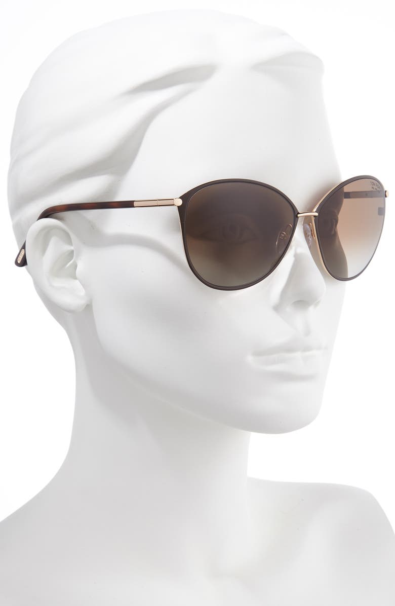 TOM FORD Penelope 59mm Gradient Cat Eye Sunglasses, Alternate, color, Shiny Rose Gold/ Brown