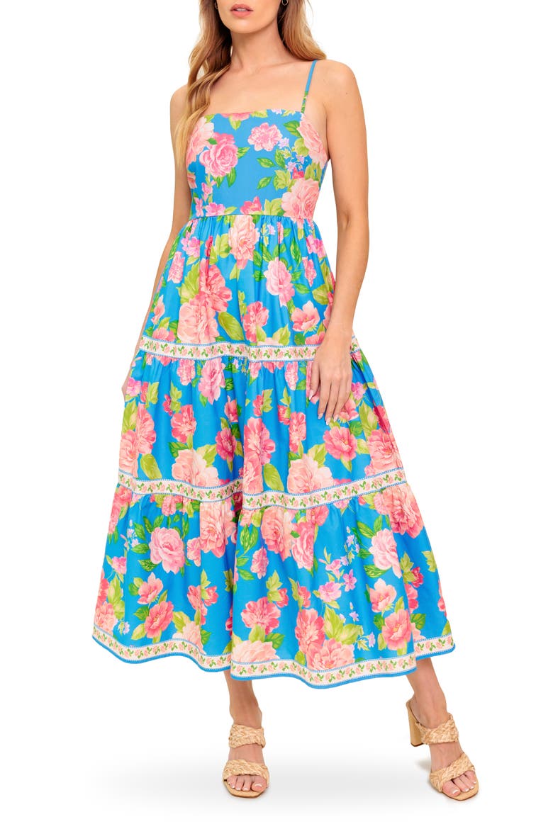 Floral Print Cotton Maxi Dress, Main, color, BLUE