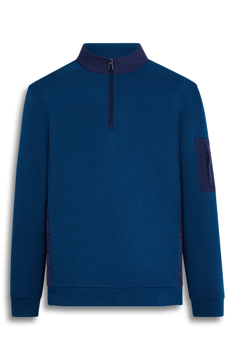 Bugatchi Mixed Media Quarter Zip Pullover, Alternate, color, Opal Blue
