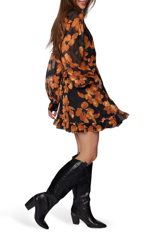 Lost + Wander Golden Rendezvous Floral Print Long Sleeve Minidress In Brown