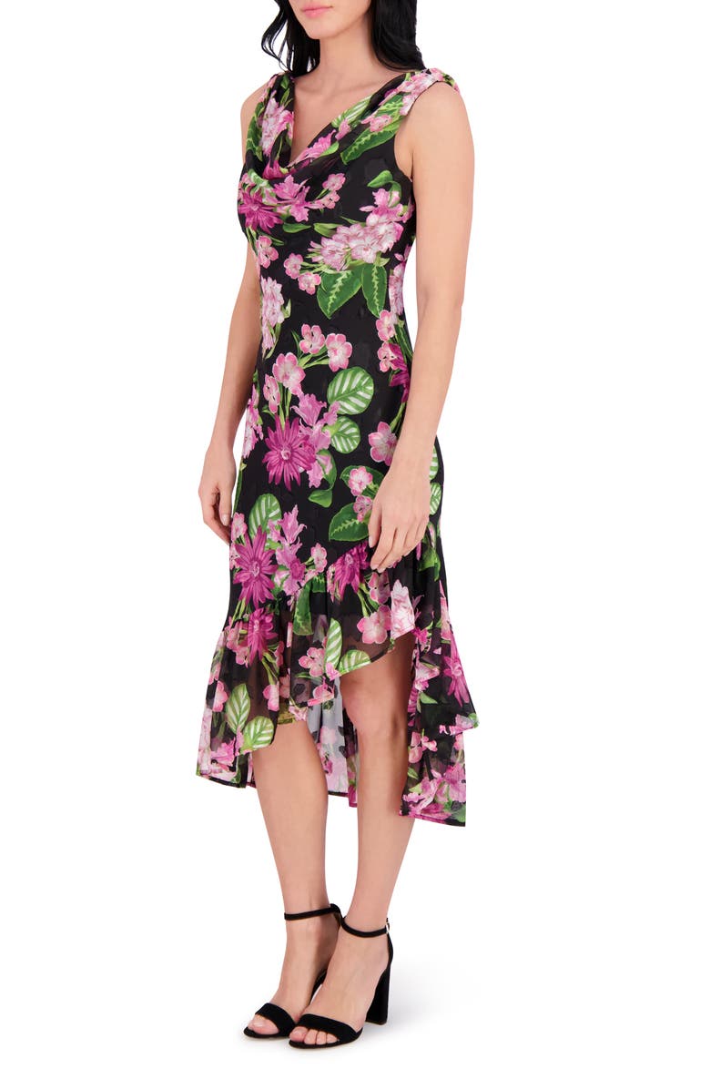 Kensie Cowl Neck Midi Dress, Alternate, color, Black Multi