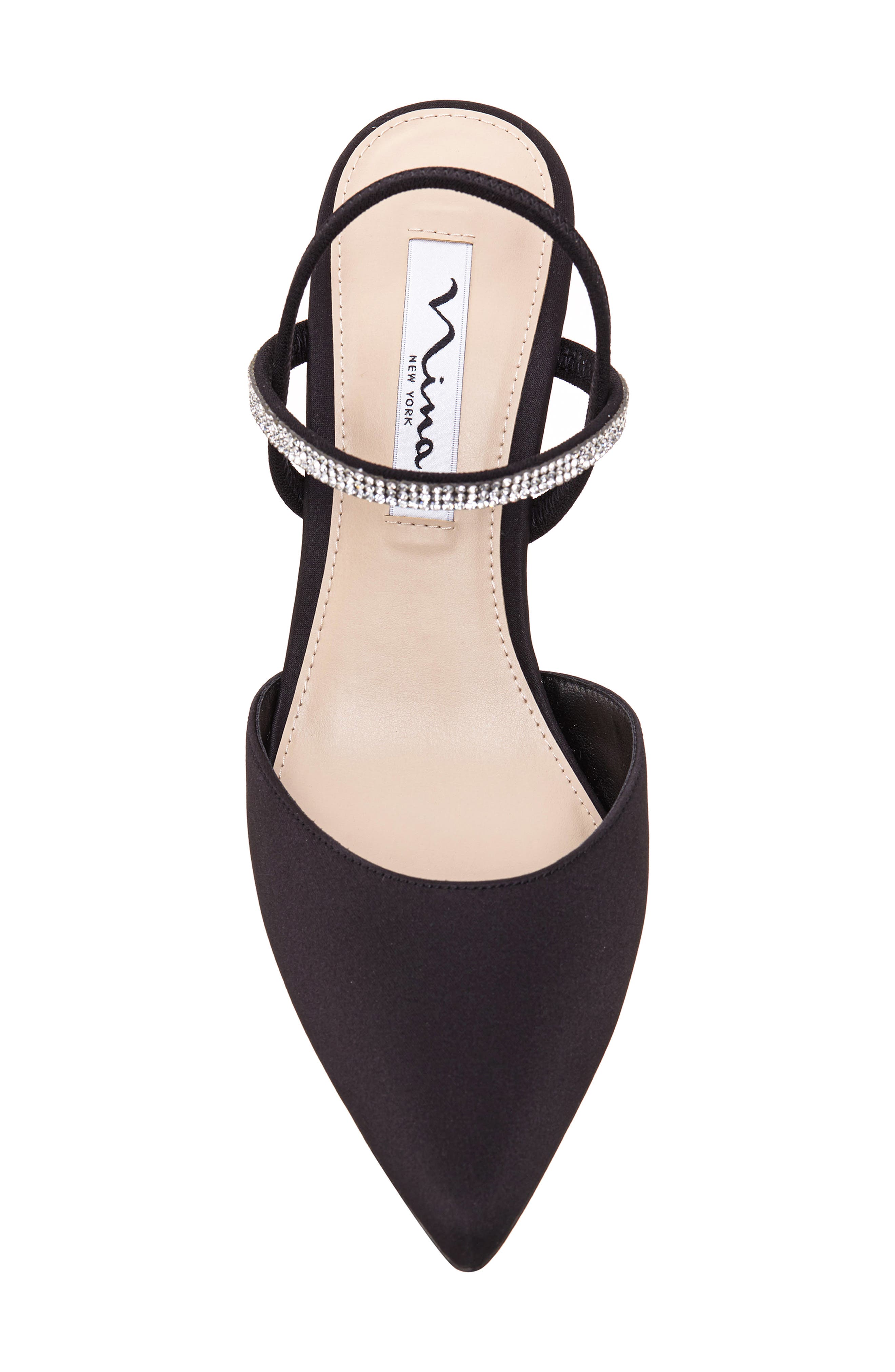Nina Billie Slingback Pointed Toe Pump, Alternate, color, Black Luster Satin