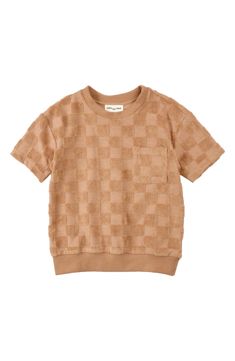 MILES THE LABEL Kids' Textured Check Terry Cloth Shorts, Main, color, Camel