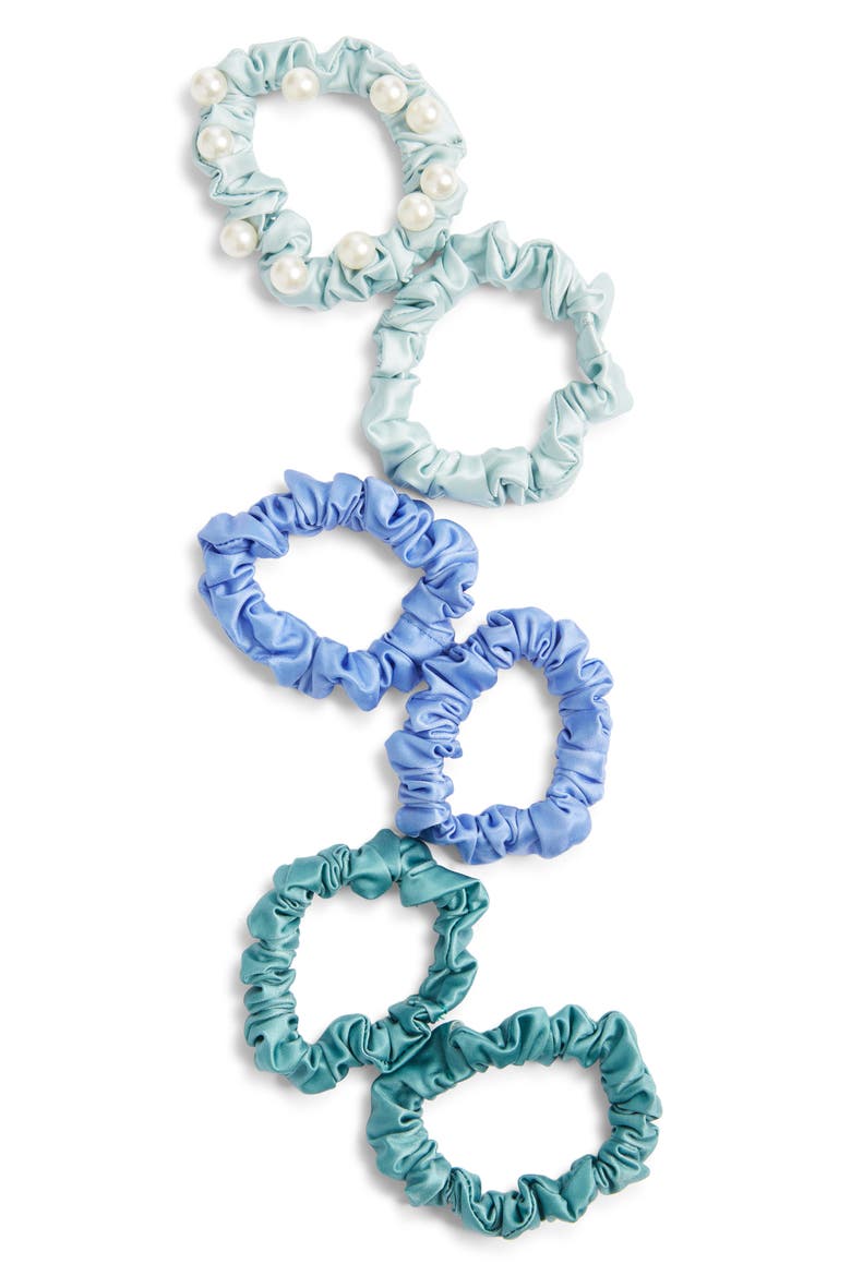 6-Pack Satin Ponytail Holders, Main, color, COOL BLUE MULTI