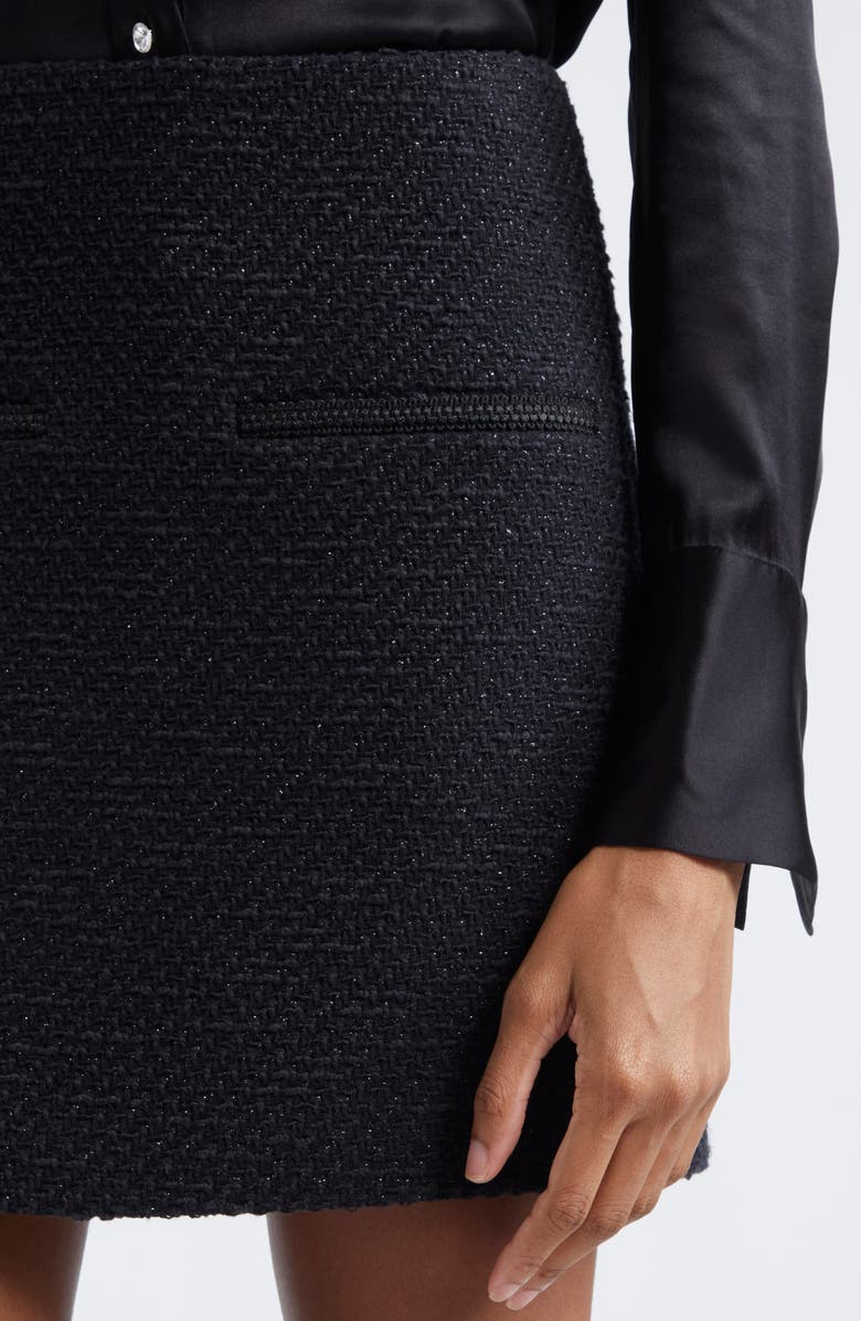 Veronica Beard Perry Metallic Cotton Blend Tweed Miniskirt, Alternate, color, Black